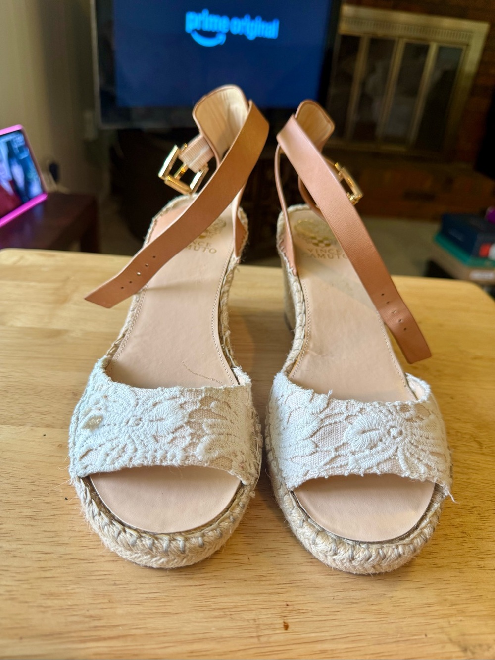 Women’s Espadrille Wedge Sandals in Beige with Ankle Strap